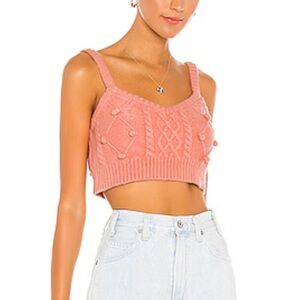 NWT For Love & Lemons Florentina Sweater Tank Rose Large Preppy Casual Festival